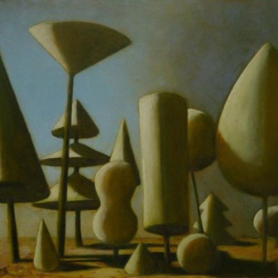 Wolfgang Leidhold, Die Erschaffung der Bäume und Pflanzen, Egg-tempera and oil on wood, 30 x 41 inches, ...