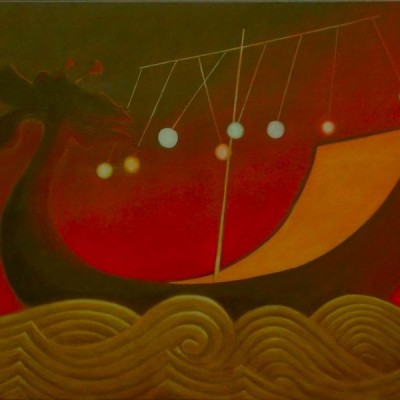 Wolfgang Leidhold, The Eight Immortals Travel Across the Ocean / Die Acht Unsterblichen fahren über das Meer, Egg-tempera & oil on canvas, 31,5 x 39,4 inches, 2007 Tempera, Öl auf Leinwand, 80 x 100 cm, 2007