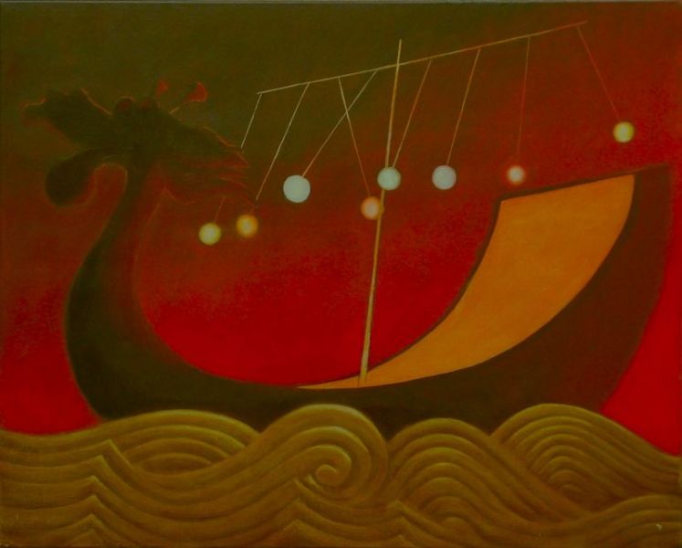 Wolfgang Leidhold, The Eight Immortals Travel Across the Ocean / Die Acht Unsterblichen fahren über das Meer, Egg-tempera & oil on canvas, 31,5 x 39,4 inches, 2007 Tempera, Öl auf Leinwand, 80 x 100 cm, 2007