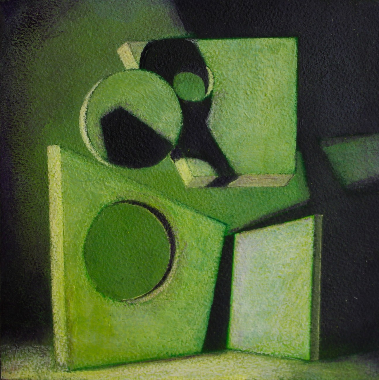 Wolfgang Leidhold, Quantum Picnic Green - Acrylic, egg-tempera & oil on panel, 7,8 x 7,8 inches, 2014
