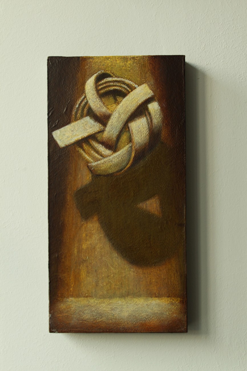 Wolfgang Leidhold, Small Knot No. 15 (Triptych LeftI - Acrylic, egg-tempera & oil on paper mounted on panel, 11,8 x 5,9 inches, 2014 Acryl, Tempera & Öl auf Papier/Tafel, 30 x 15 cm, 2014