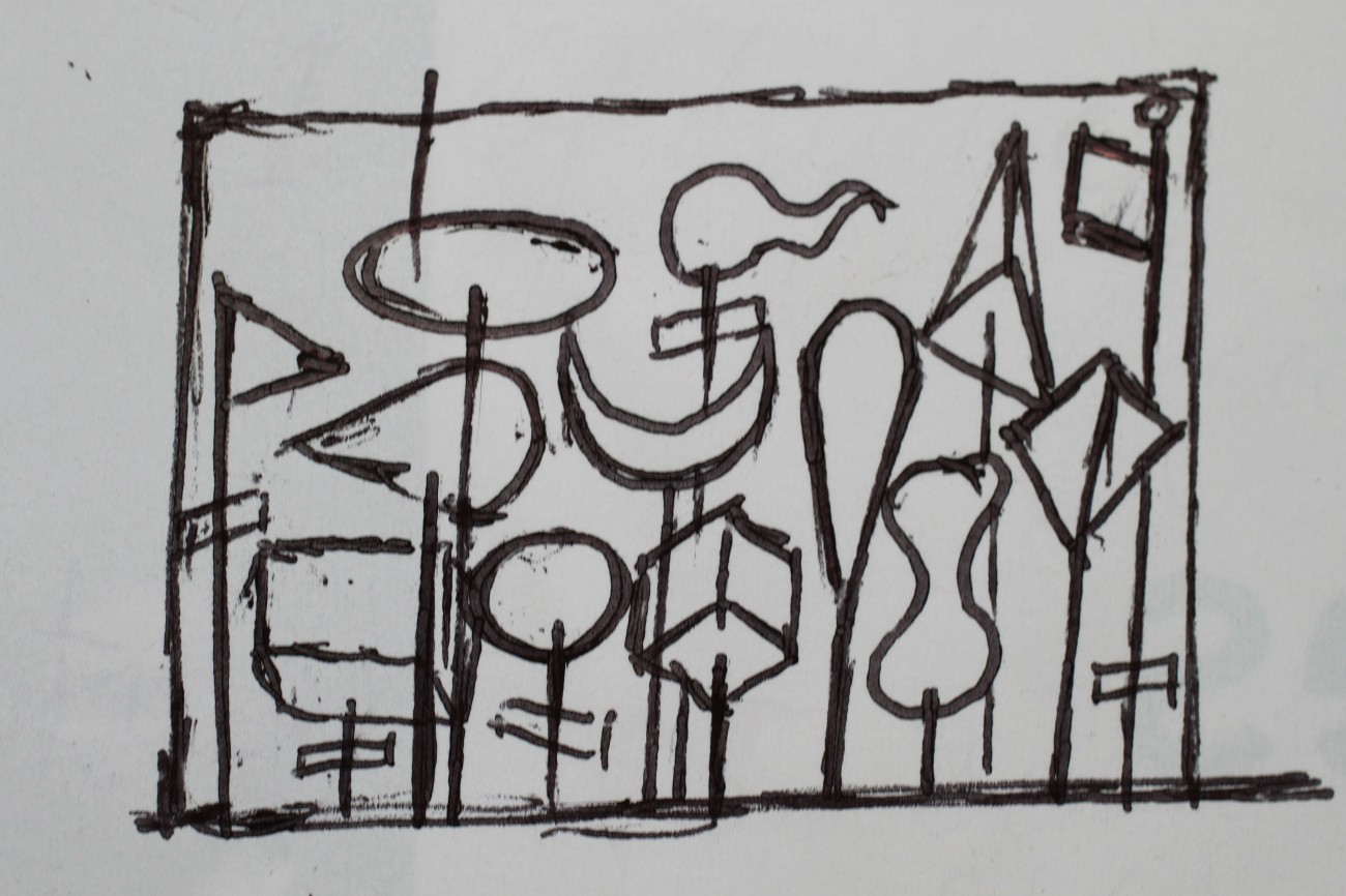 Wolfgang Leidhold, Sketch Mythology 02, Sketch for mythologies: Creation of Trees & Plants (ink-pen on paper) 6,5 x 9,25 inches, 2004 Skizze für Mythologies: Erschaffung dr Bäume & Pflanzen (Tinte auf Papier) 15 x 23 cm, 2004
