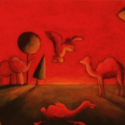 Wolfgang Leidhold, Goose in Paradise / Die Gans im Paradies, Egg-tempera & oil on canvas - 19,7 x 68,9 inches - 2003 Tempera & Öl auf Leinwand - 50 x 175 cm - 2012