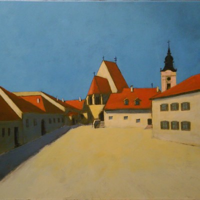Rust, Austria: Town Hall Square - 60 x 80 -acrylics and oil